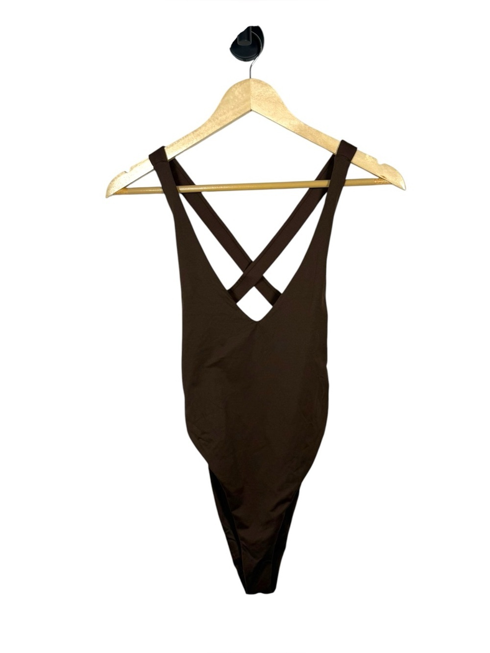 Knight Swimwear Brown Cross Back Plunge One Piece Swimsuit XL